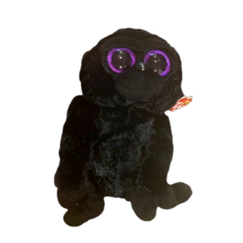 Ty Beanie Boos GEORGE Black Gorilla Purple Glitter Eyes 6" Plush Retired NWT